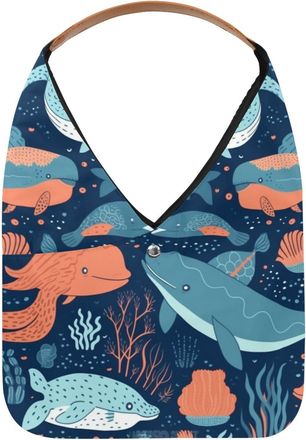Generic Underwater World Animals Reusable Lightweight Grocery Bags - Foldable Into Compact Pouch, Washable & Sturdy, Multipurpose for Shopping and Travel