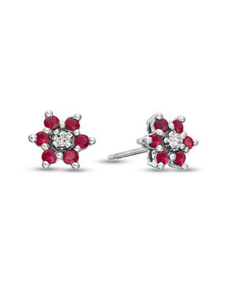 Diana M. Jewels Fine Jewelry 14K 0.58 Ct. Tw. Diamond & Ruby Flower Cluster Earrings