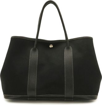 Herm&egrave;s Black Toile Officier Leather Handbag Shoulder Bag Tote Bag (Pre-Owned)