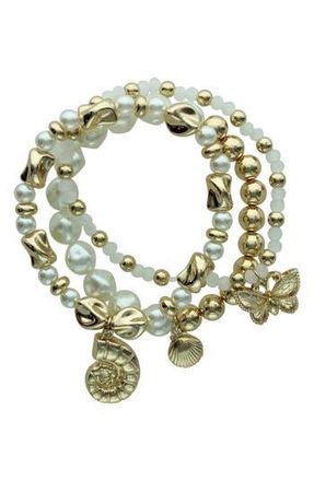 Olivia Welles Beach Day Set of 3 Stretch Bracelets in Gold /White at Nordstrom Rack