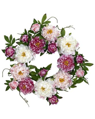 Nearly Natural 22In Peony Wreath