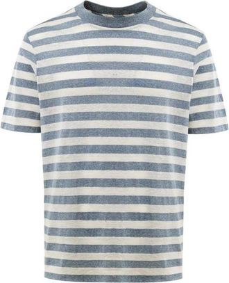 Gran Sasso Gestreept Crew Neck Katoenen T-Shirt - Dames - T-shirts - Blauw - 2XL - Katoen - Tops