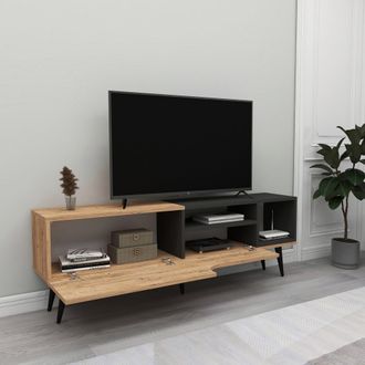 Dmora Mueble Tv Tinnura, Un Estante, Una Puerta, 4 Compartimentos, 150x30x50h Cm, Roble Marr&oacute;n
