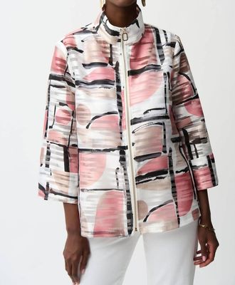 Joseph Ribkoff Geometric Organza Boxy Jacket In Vanilla/multi