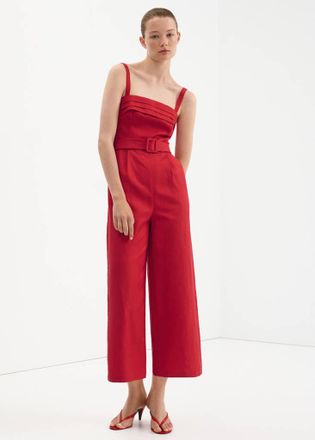 Mango Abito a tuta lino cintura rosso - Donna - XS - MANGO