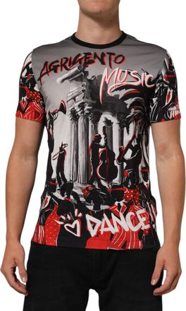 Dolce & Gabbana Mens Graphic Print Crew Neck Tee - Light Grey Cotton - Size EU 50 (Mens)