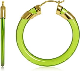 Gold & Honey Womens Classic Flat Lucite Birthstone Hoop Earrings In August - Peridot