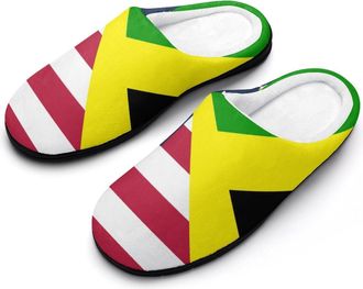 Generic U.S.A And Jamaican Flag Mens House Slippers Memory Foam Washable Cotton Slip on Home Shoes