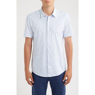 BOSS Roan Print Button-Up Cotton Blend Shirt in Light/pastel Blue at Nordstrom, Size Xx-Large