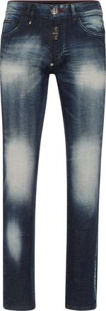 Philipp Plein Hexagon Denim Broek met Logo Label - Heren - Slim Fit Jeans - Blauw - W32 - Denim - Jeans