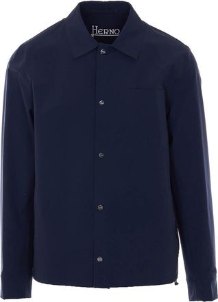 Herno Blue Jacket With Frontal Buttons Closure