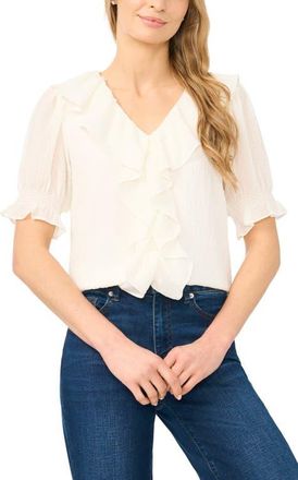 CeCe by Cynthia Steffe Ruffle Crepe Top in New Ivory at Nordstrom, Size Xx-Large