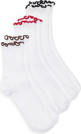 BP. Assorted 3-Pack Contrast Trim Lettuce Edge Crew Socks in Red-Black-Brown at Nordstrom