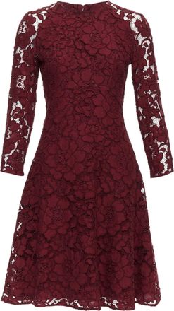 Oscar De La Renta Oscar De La Renta Lace Sheer Sleeves Fit Flare Dress
