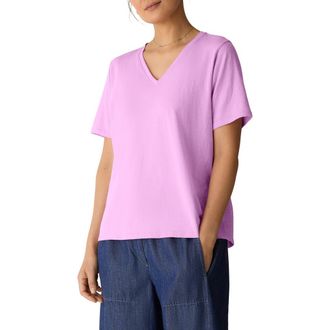 Eileen Fisher Easy V-Neck Organic Cotton T-Shirt in Bright Aster at Nordstrom, Size Xx-Small