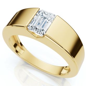 Pompeii3 Mens 1Ct Emerald Cut Diamond Wedding Anniversary Ring 14k Gold or Platinum