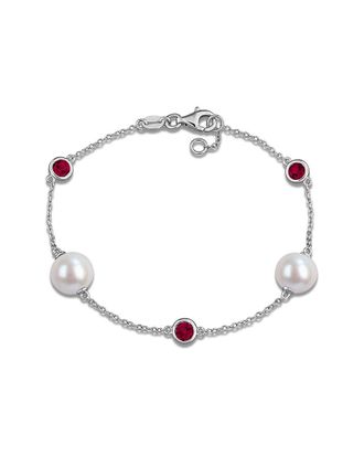 Rina Limor Silver 0.87 ct. tw. Gemstone & 8.5-9mm Pearl Bracelet