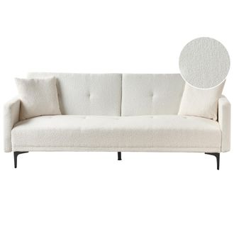 Beliani Sof&aacute; Cama Moderno Con Respaldo Abotonado De 3 Plazas Patas De Negras Boucl&eacute; Blanco Crema Lucan