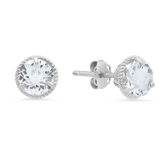 MAX + STONE 14k White Gold Roped Halo Gemstone Round Stud Earrings for Women 6MM