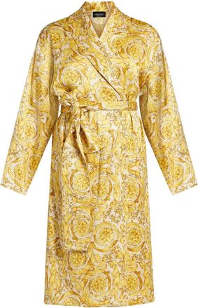 Versace Barocco-print silk-satin robe - women - Silk Satin - 42 - Yellow
