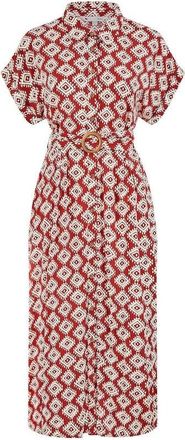 Yumi Red Viscose Midi Shirt Dress with Matching Belt (UK, Numeric, 18, Regular, Regular, Red)
