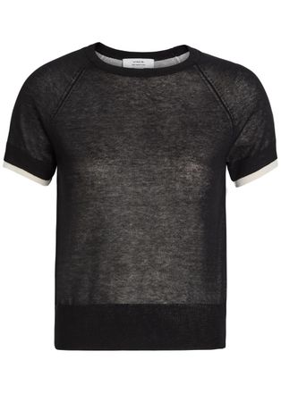 Vince Double-layered Fine-knit Cotton-blend T-shirt - Black And White - XL (UK16 / XL)