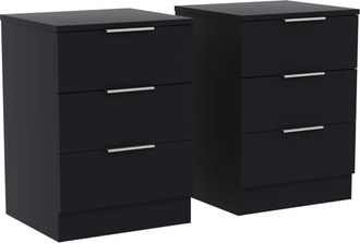 Home Discount Trega 3 Drawer Bedside Tables Nightstands Set of 2, H 50 x W 39 x D 28 cm, Black