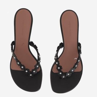 Amina Muaddi Womens Leather Sandals Janis Black