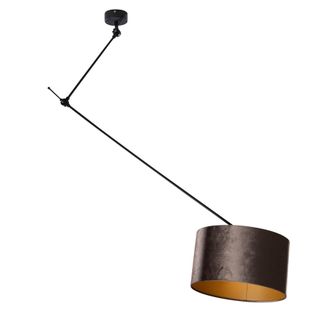 QAZQA Cl&aacute;sico/antiguo L&aacute;mpara Colgante Negra Con Pantalla De Terciopelo Marr&oacute;n De 35 Cm - Blitz Acero /terciopelo /textil Alargada /redonda Adecuado Para Le