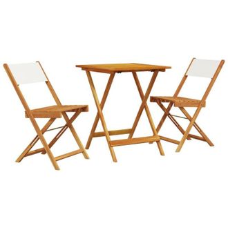 vidaXL Juego De Bistro De 3 Piezas Tela Y Madera Maciza Blanco Crema Vidaxl