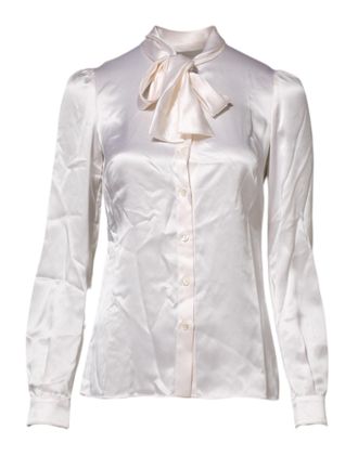 Dolce & Gabbana Womens White Ascot Collar Long Sleeve Blouse Top Silk