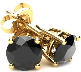 Pompeii3 Yellow Gold 1/3ct Round Cut Black Diamond Studs