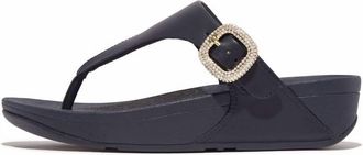 FitFlop Womens Lulu Crystal Buckle Leather Toe Post Sandals In Black