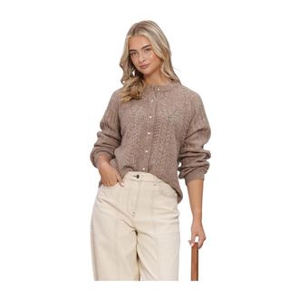 Object Objflora Gebreide Knopenvest - Dames - Vesten - Beige - XS - Wol - Truien & Vesten