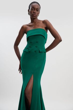 Karen Millen Womens Polished Tailored Bandeau Tux Maxi Dress - Emerald - Size 6 UK