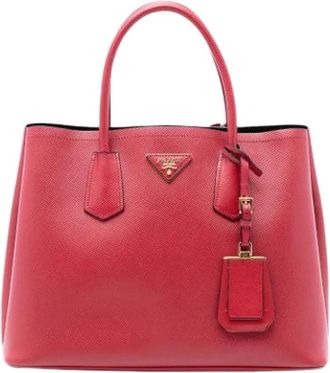 Prada Pre-owned Tote Bags, female, Red, Size: ONE SIZE Pre-owned Saffiano Leather Satchel