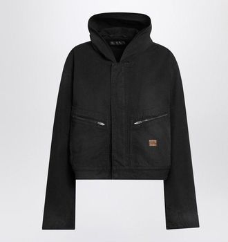 Balenciaga Womens Cropped Jacket With Hood In Black Cotton - Size X-Small