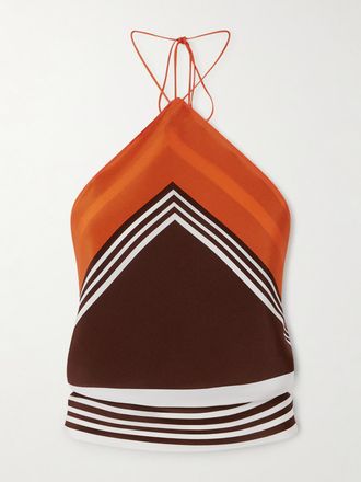 Sir. Crop Top Con Scollo Allamericana In Cr&ecirc;pe Di Seta A Righe Destino - Marrone