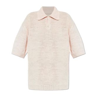 Maison Margiela V-neck Knitwear, female, Pink, Size: XS Linen Polo
