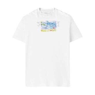 Paura T-Shirts, male, White, Size: M Double-Sided Beach Scene Graphic Tee