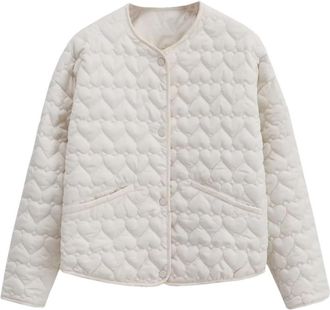 Generic Women Loose Quilted Cotton Jacket Jacket For Women Casual Long Sleeves Pocket Coat Outerwear White S(4)