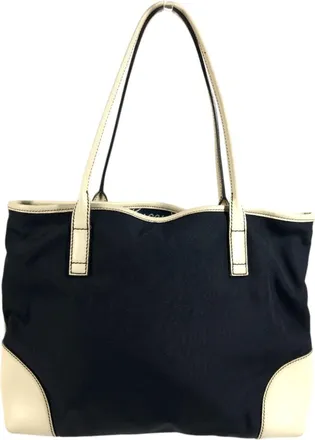 Gucci Gg Canvas Navy White Leather Canvas Handbag Shoulder Bag Tote Bag (Pre-Owned)