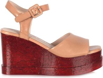 Strategia Rode sleehak sandaal met vierkante neus - Dames - Sleehakken - Beige - 37 EU - Leer - Schoenen