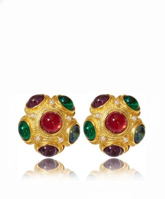 Liv Oliver 18k Gold Plated Multi Color Statement Post Earrings