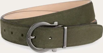 Ferragamo Men Adjustable belt with Gancini Green