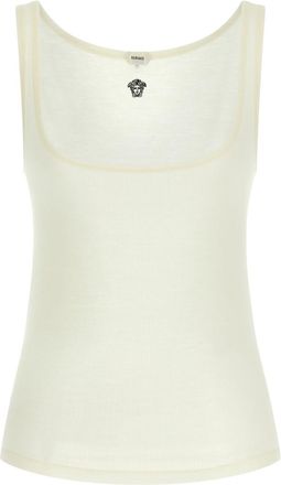 Versace White Round Neck Sleeveless Top