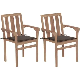 vidaXL Sillas Almohadillas De Jard&iacute;n Acasty Gris 2 Pcs Teca Masiva