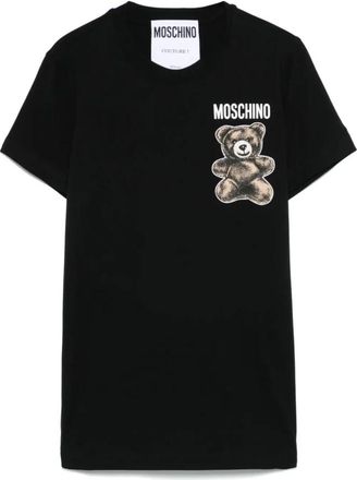 Moschino Zwart Logo Print Katoenen T-shirt - Dames - T-shirts - Zwart - S - Katoen - Tops