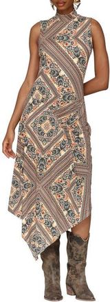 Avec Les Filles Asymmetric Hem Sleeveless Dress in Casablanca Tile at Nordstrom, Size X-Small