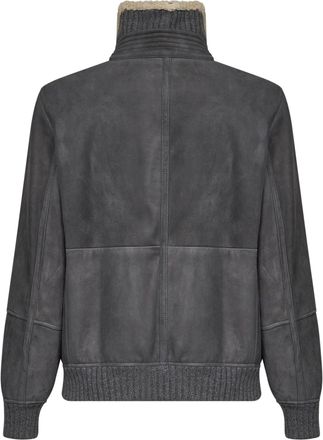 Brunello Cucinelli Mens Sheepskin Bomber Jacket Steel Grey Virgin Wool